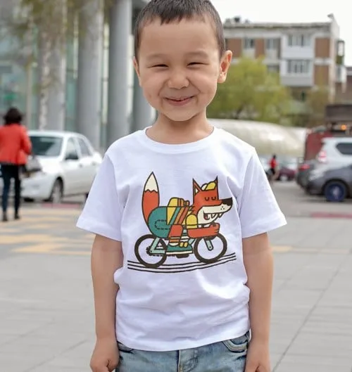 T-shirt enfant Rolling Fox | Renard en Vélo | Grafitee